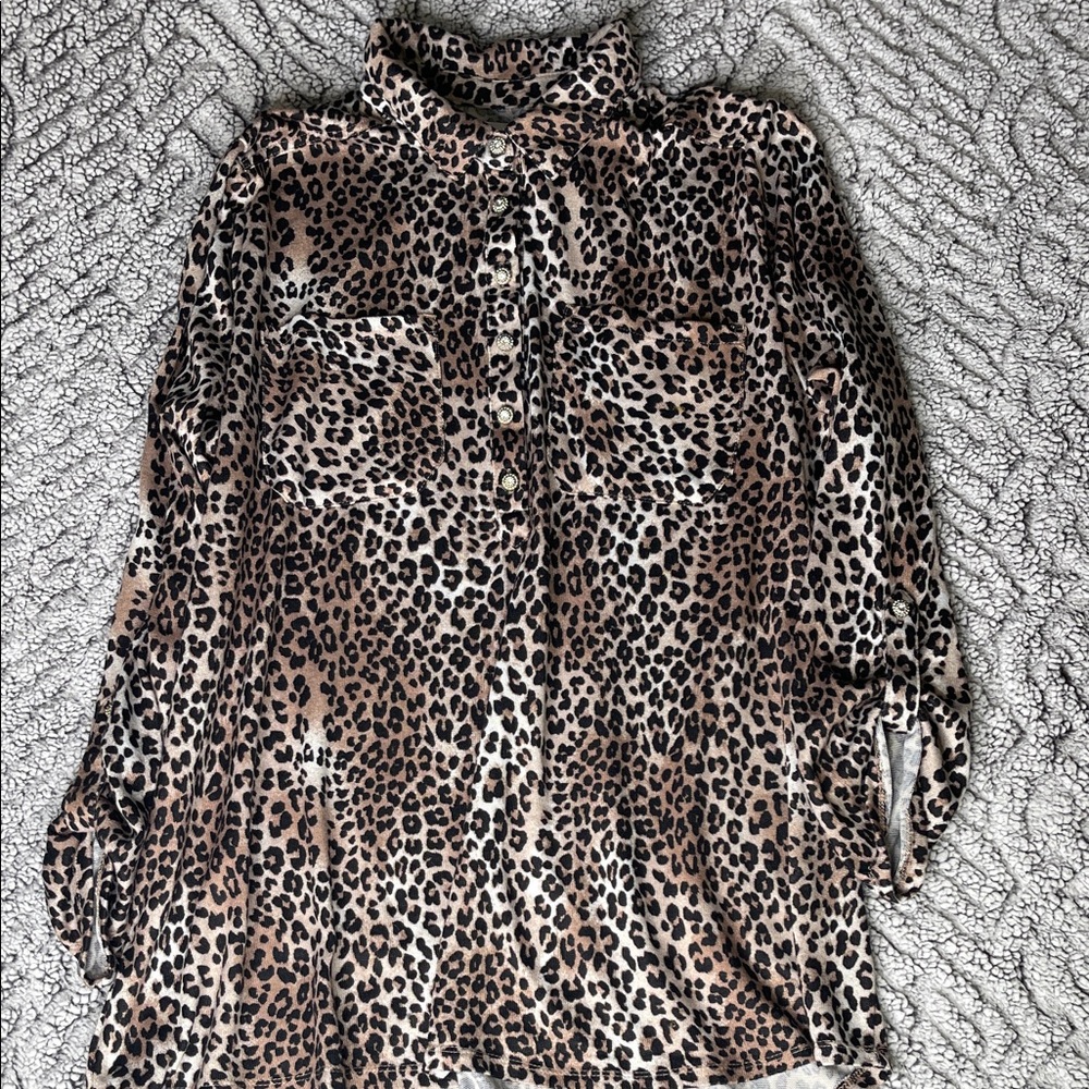 New York Laundry Leopard Print Button-Down Shirt